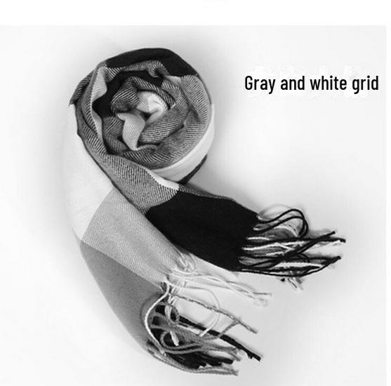 Зимний мужской и женский толстый клетчатый шарф из искусственного кашемира