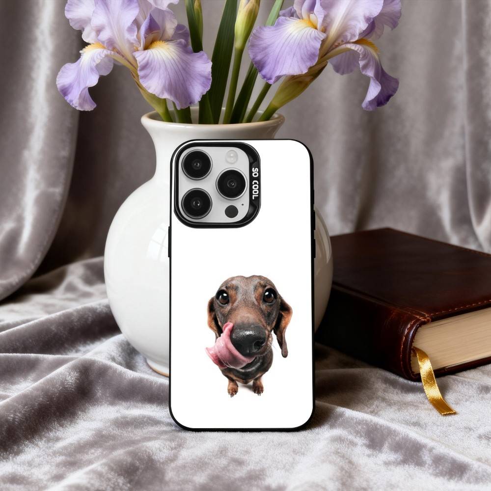 F-Funny Fashion D-Dog Art Phone Case For iPhone17,16,15,14,13,12,11 Plus,Pro Max Black Candy silver phone case