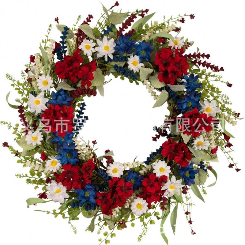 American Independence Day Wreath Door Hanging Decor With Fake Daisy Hydrangea US Flag Plastic 45/55/65cm