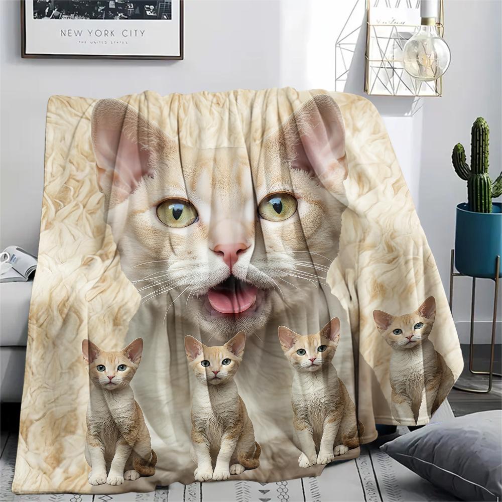 1 шт. Милое желтое одеяло из фланели с принтом кошек, Высокое качество, Комфортное для всех сезонов, Декор для дома, Тепло и уют, Идеально для подарков