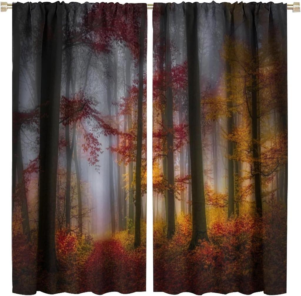 Gothic Dark Misty Forest Curtains, Mysterious Horror Foggy Dim Dead Jungle Under Strange Bright Moon,Thermal Insulation Blackout