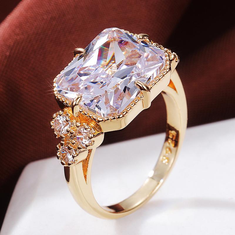 Huitan Gorgeous Gold Color Color Bridal Marriage Rings Brilliant Crystalline Zircon Crystal Women Fashionable Jewelry Engagement Bridal Bridal Rings
