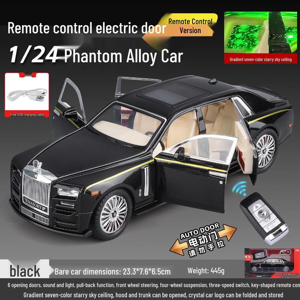 Модель автомобиля Rolls-Royce Phantom из легкого сплава в масштабе 1/24 со звуком, светом и крышей в виде звездного неба для детской коллекции и украшения.