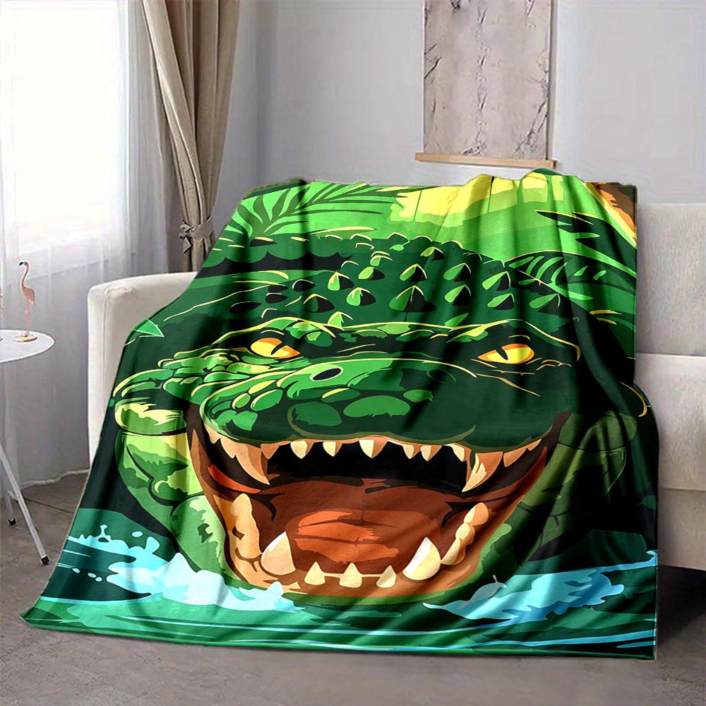 1pc Crocodile Print Blanket Lightweight Flannel Blanket Throw Blanket For Sofa, Bed, Travel, Camping, Livingroom, Office yy251015134