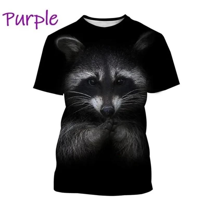 3D Cute Raccoon Print Kids Crew Neck Short-Sleeve T-Shirt Animal Graphic Loose Fit Outdoor Daily Children Casual Top