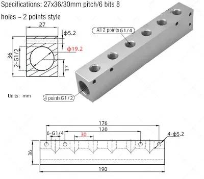 Распределитель воздушной магистрали 1/2" 1/4" Пневматический быстроразъемный соединитель Шланг Алюминиевый блок Разветвитель 2 3 4 5 6 7 8 9 10-ходовой