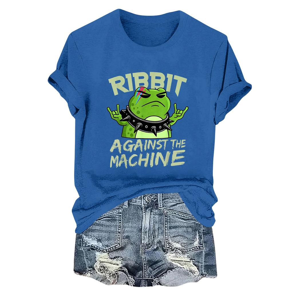 Женская модная повседневная футболка-пуловер с принтом, круглым вырезом и короткими рукавами