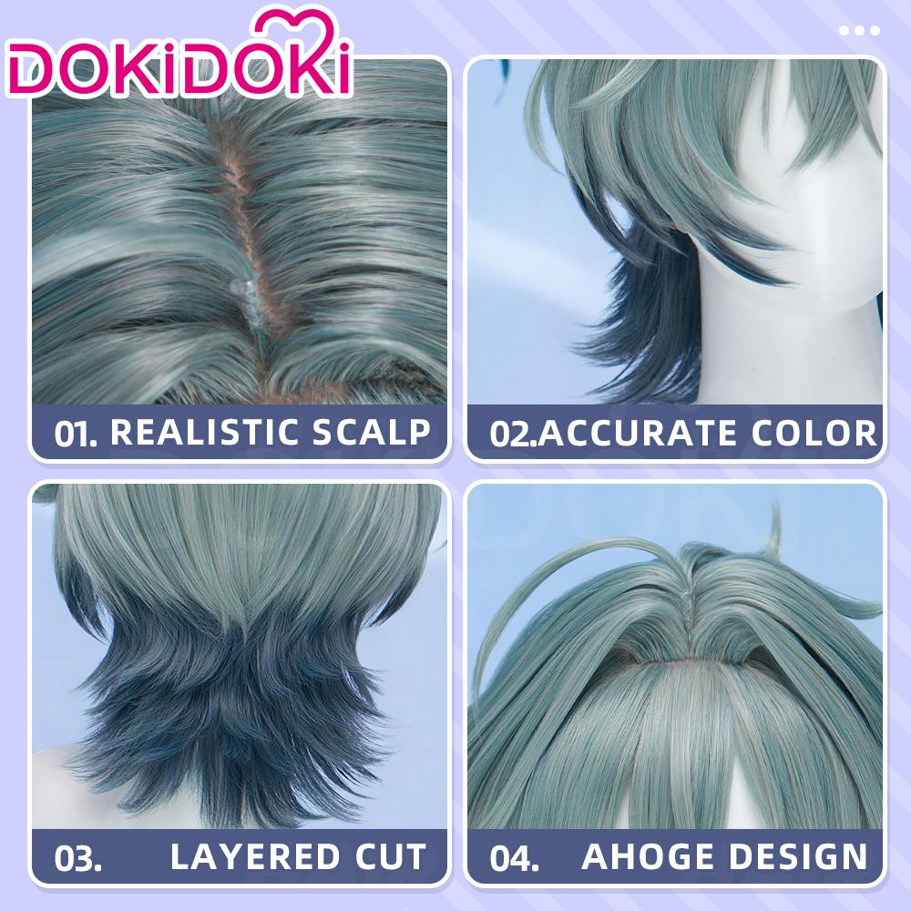 Парик Лохен Genshin Impact DokiDoki Мужской Короткий 33 см Зеленые Волосы Рыцари Фавония Косплей Парик Бесплатная Шапочка для Парика