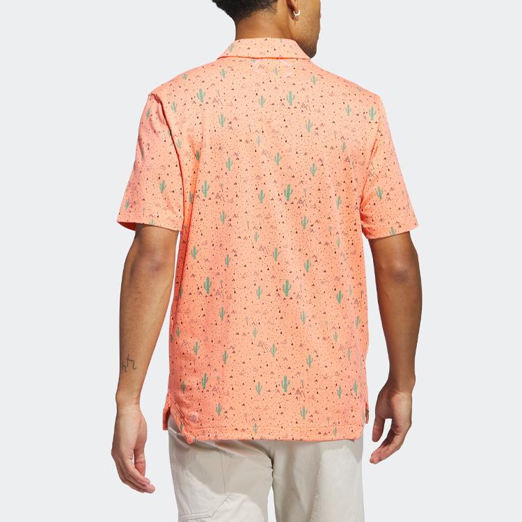 adidas Рубашка Adicross Desert Button Shirt Cactus Pattern Golf с коротким рукавом, мужские топы, кораллово-розового цвета HS3208