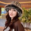 New Winter Cold Hat Women Show Small Face Ear Protector Basin Hat Leopard Print Thickened Cotton Plush Warm Mongolian Hat