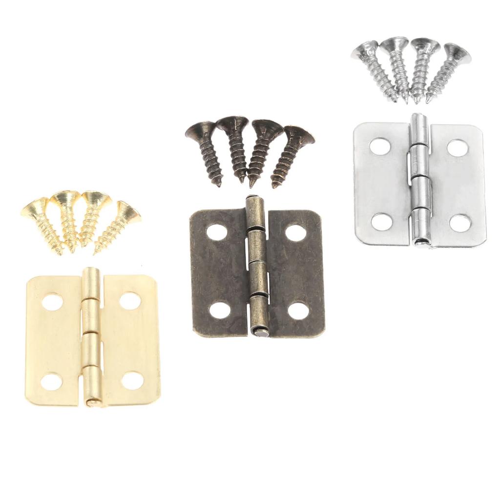 10Pcs Antique Door Cabinet Luggage Furniture Hinges Jewelry Wood Boxes Hinge Home Decoration w/Screw 18*16mm Bronze/Silver/Gold