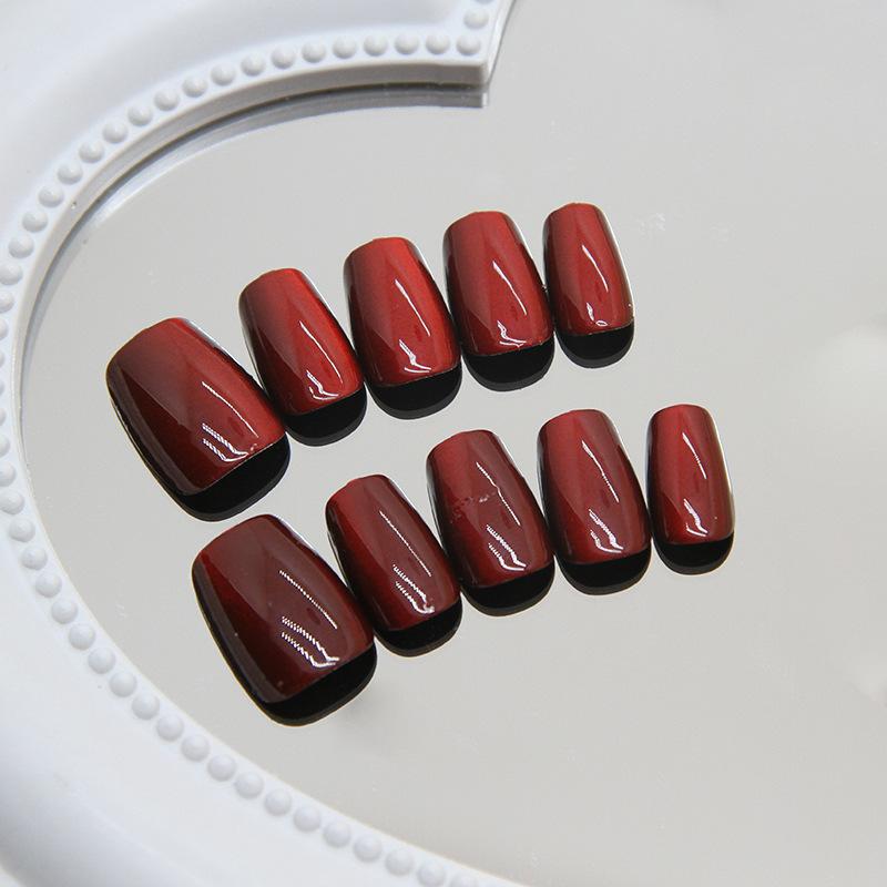 Handmade prefabricated armor Wearing armor Removable cat's eye cherries red white nail pieces Short T manicure patch sub-code