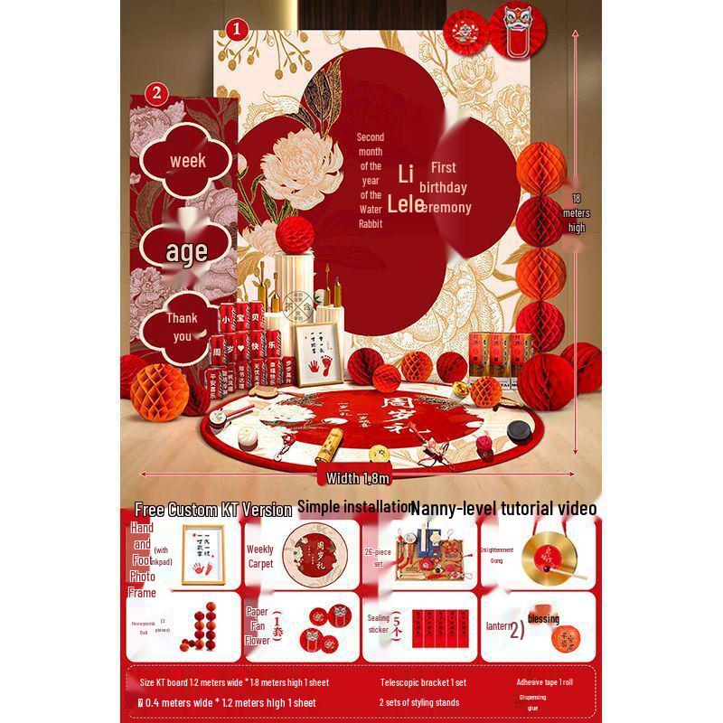 First Birthday Wall Decoration Kit for Boys & Girls - Complete Zhua Zhou Props & KT Board Set