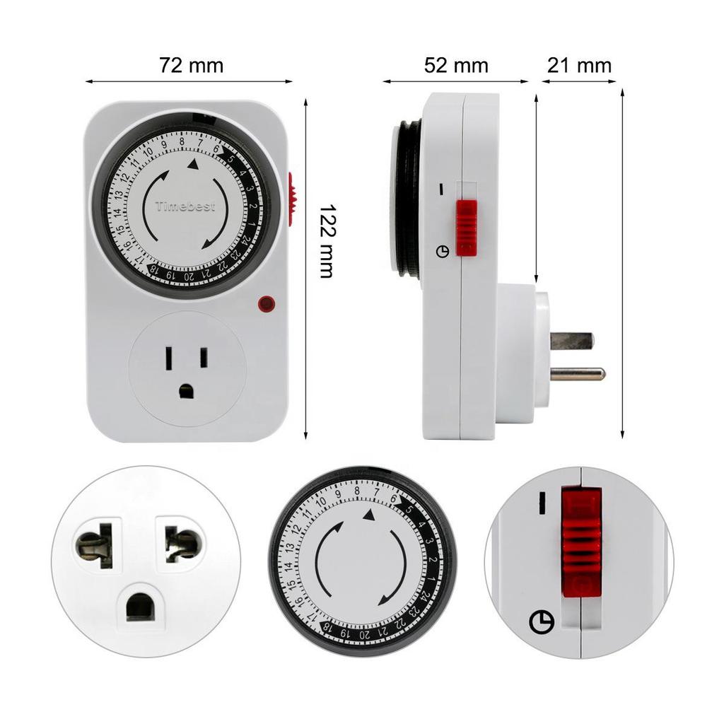 US Standard Mechanical 24-Hour Timer Socket with Automatic Power Off