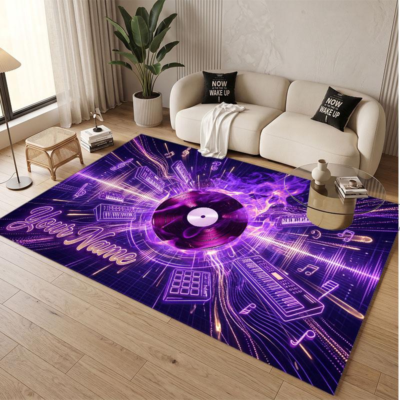 Music General Theme Soft Crystal Velvet Rug Custom Name & Text Print Non Slip Floor Rug for Bedroom Living Room