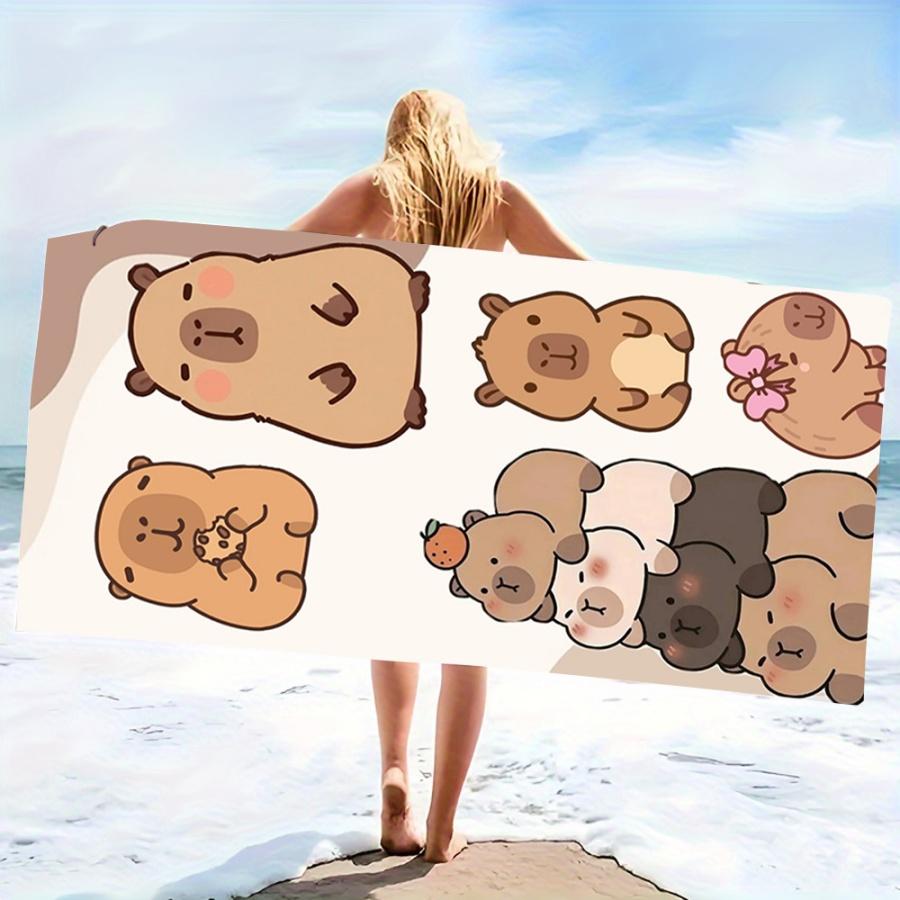 Capybara Cartoon Microfiber Beach Towel - Highly Absorbent & Quick Dry, Ideal for Picnic, Camping Sand-Resistant