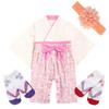 JUST Style Hakama Rompers Flower Girls Newborn Coveralls Japanese Clothes Boys Girls Pink (with Decoration) (70cm, 4)