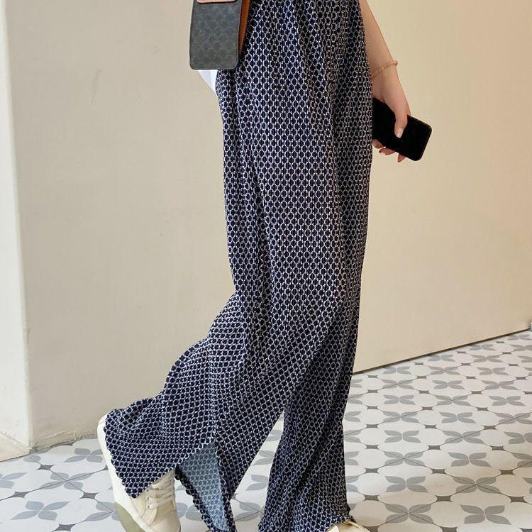 Женские брюки с высокой талией и разрезом, широкие, прямые, тонкие, повседневные летние брюки больших размеров для женщин