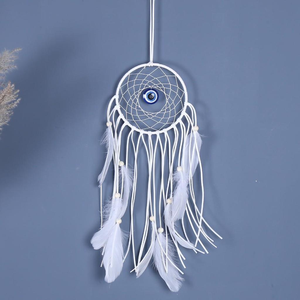 Evil Eye Feather Dream Catcher Pendant - Handmade Decorative Woven Craft