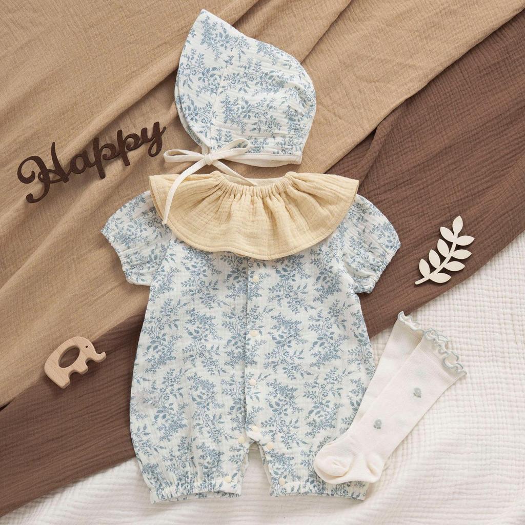 Adorable Floral Print Summer Romper Set for Baby Girls - 0 to 12 Months