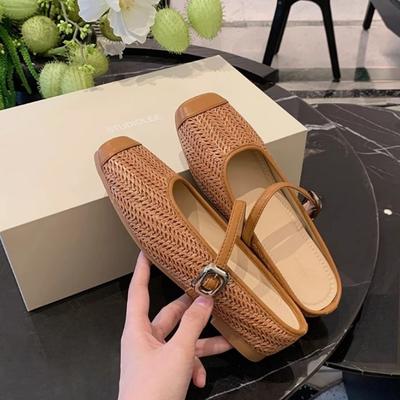 Увеличение роста на 5 см~ соломенные плетеные сандалии в праздничном стиле с квадратным носком, ленивые на одном педале, полушлепки, женские летние