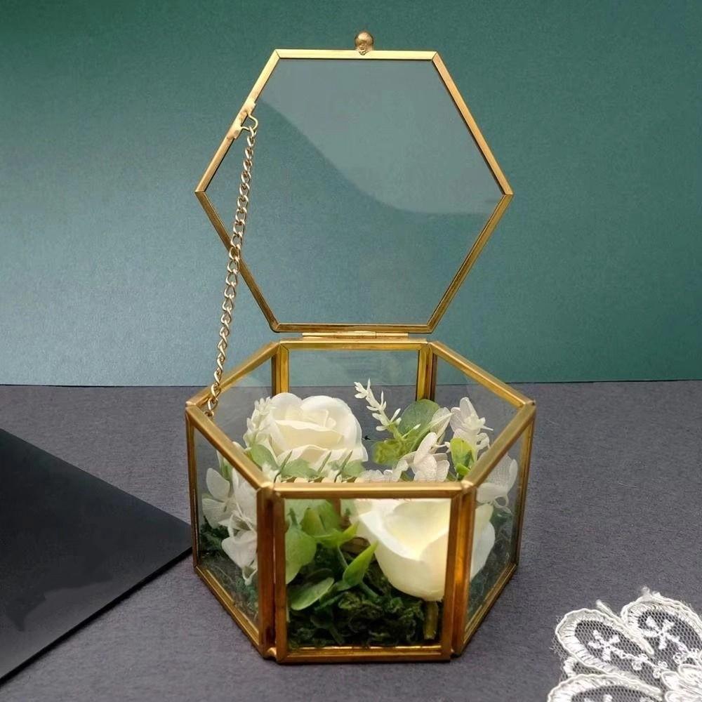 Glass Jewelry Accessory Box Hexagon Geometric Jewelry Storage Box Accessory Box Ring Box Wedding