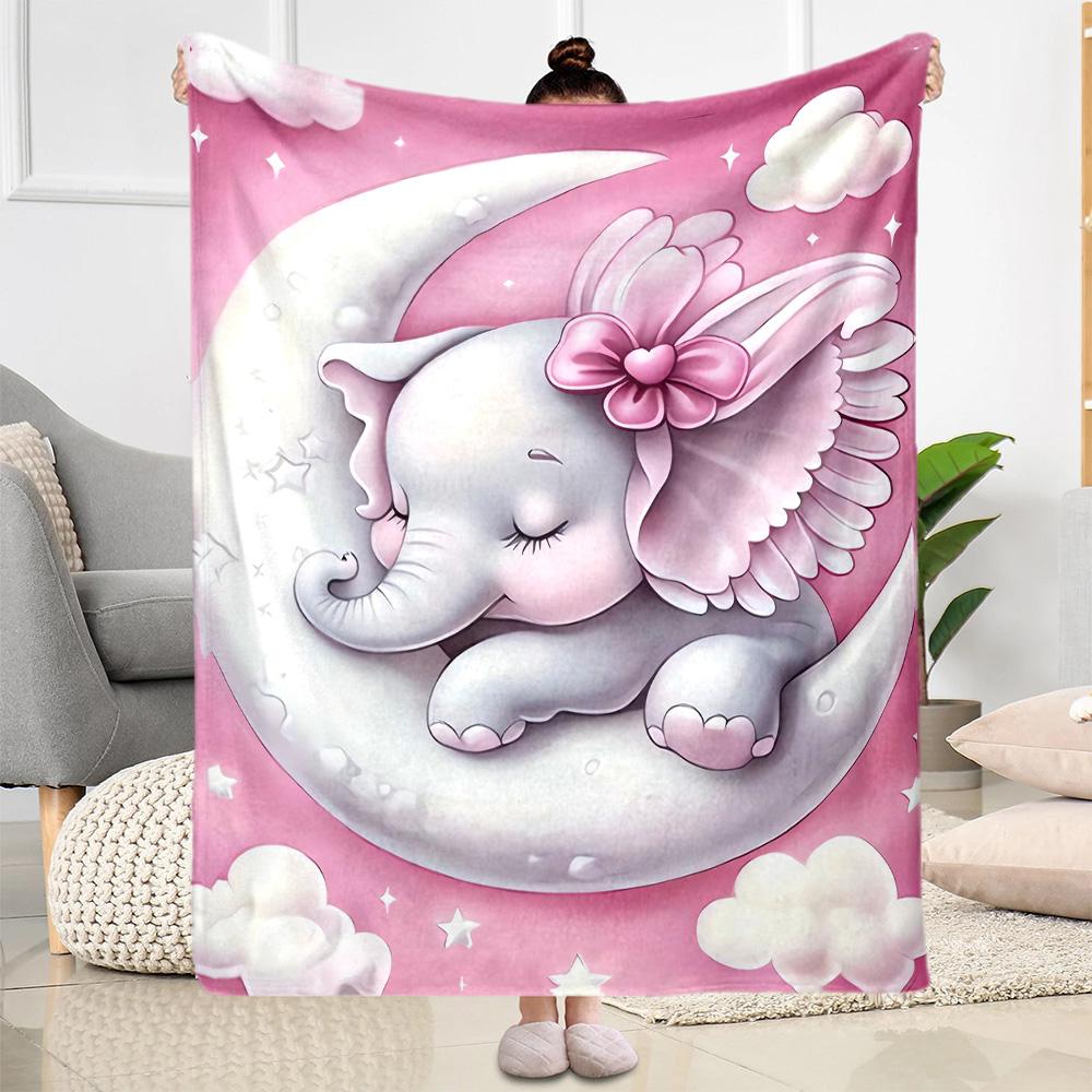1pc Cute Elephant on Moon Blanket Soft Comfortable Lightweight Perfect for Travel Camping Picnics Sofa Office Bed Living Room Ideal Gift for Friends