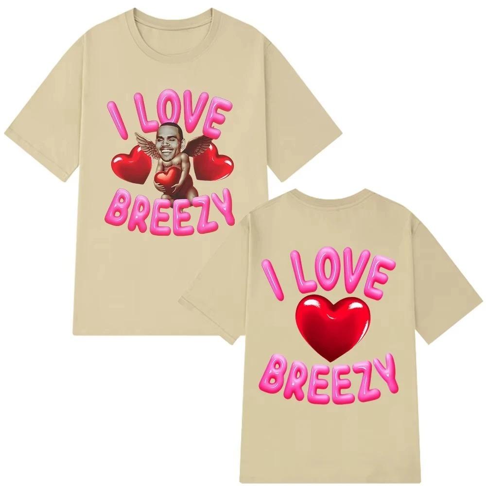 Unisexs Women Fashion Hip Hop T Shirts Rapper Chris Brown I Love Breezy Bowl XX Tour Tshirt Oversized Cotton Casual Tshirts Tops