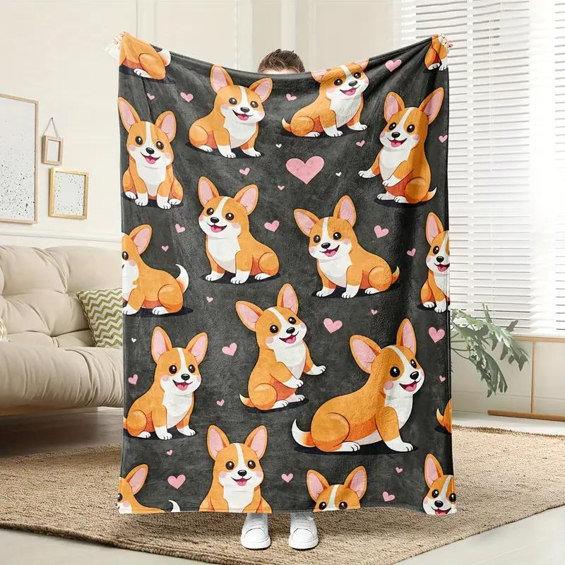 Corgi Flannel Blanket - for Sofa, Travel, Bed, Camping, Office, Decoration, Comfort and Warmth - Christmas