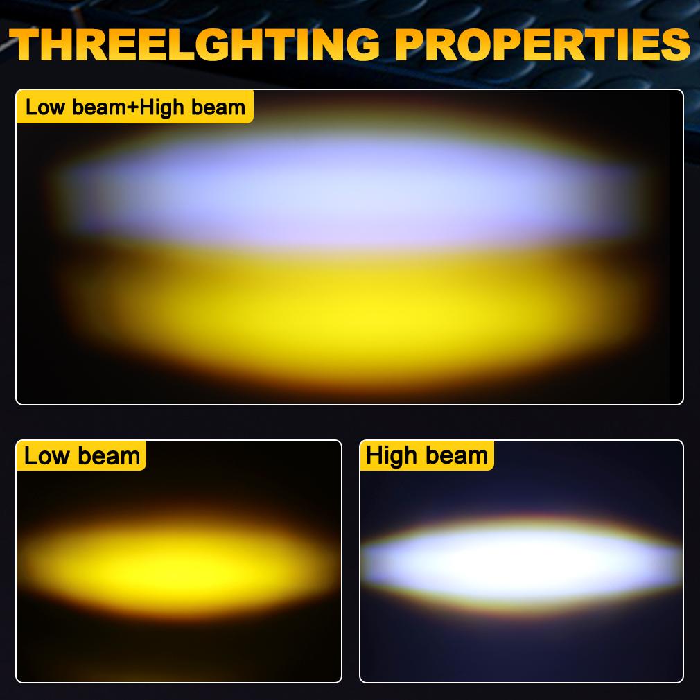 1 шт./2 шт. двухцветный светодиодный прожектор, вспомогательная мотоциклетная фара, противотуманная фара 6000K 3500K белый+желтый, внедорожный свет для вождения, рабочие фары для грузовика, автомобиля