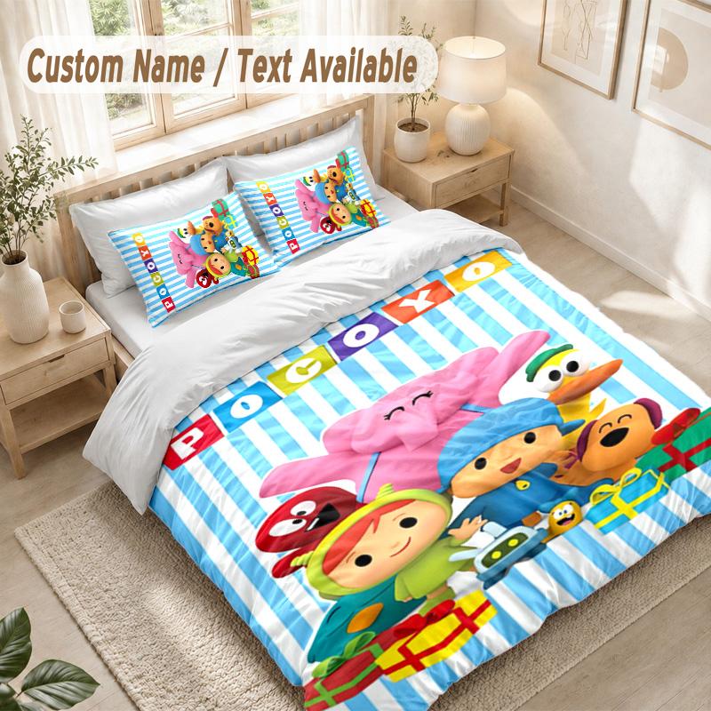 Pocoyó cartoon Bedding Set, 1 Duvet Cover & 2 Pillowcases Soft Comfortable Bedroom Home Textile Decor