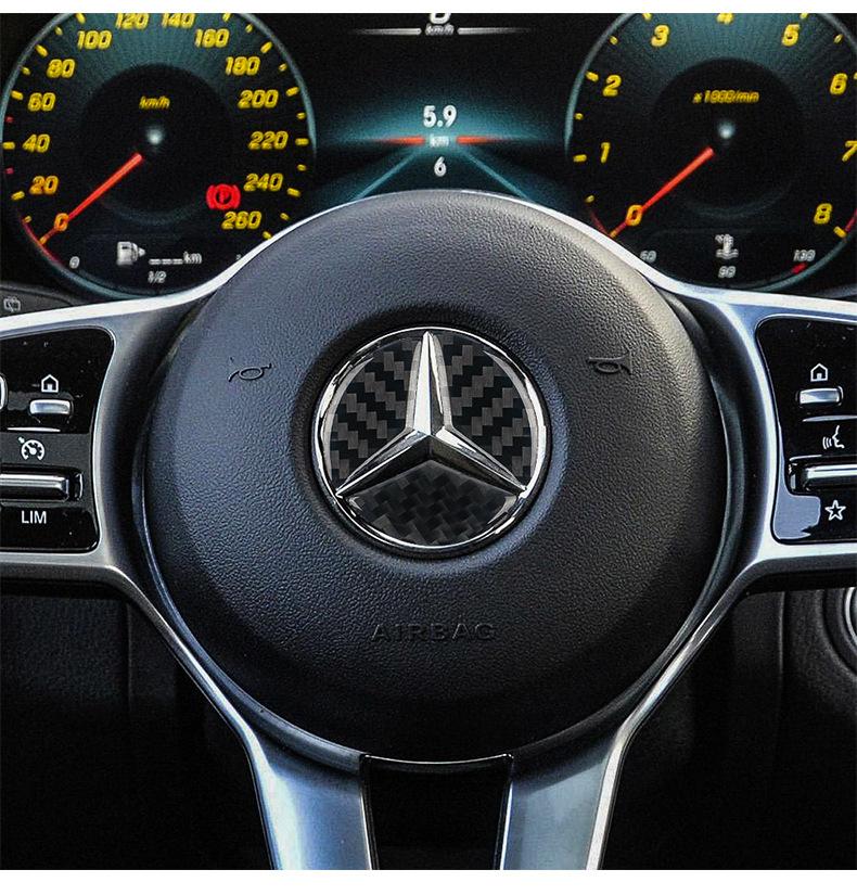 WAK3 Carbon Fiber Car Steering Wheel Cover Stickers Auto Decorative Decals for Mercedes Benz GLA GLC Interior Mouldings FXPT-BENZ