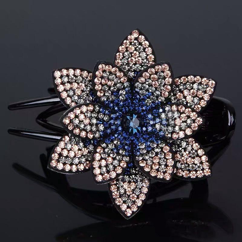 New Flower Rhinestone Dovetail Clip Large Elegant Round Hair Flower Hair Clip