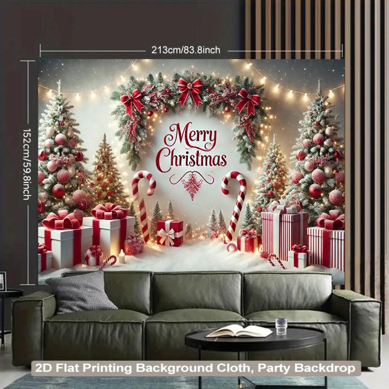 2D plane, one elegant red-gold Christmas tree and gift wall hanging background, self-luminous party decorationZL