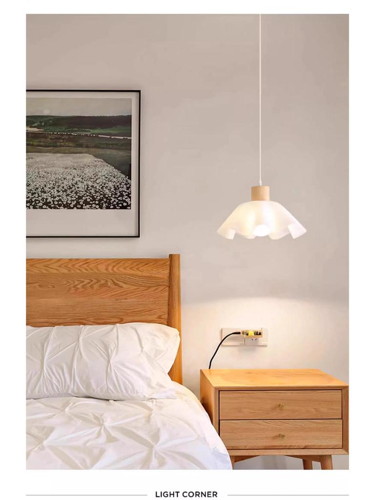 Люстра из дерева в стиле скандинавского японского ваби-саби, прикроватная и обеденная, кремовый цветочный дизайн