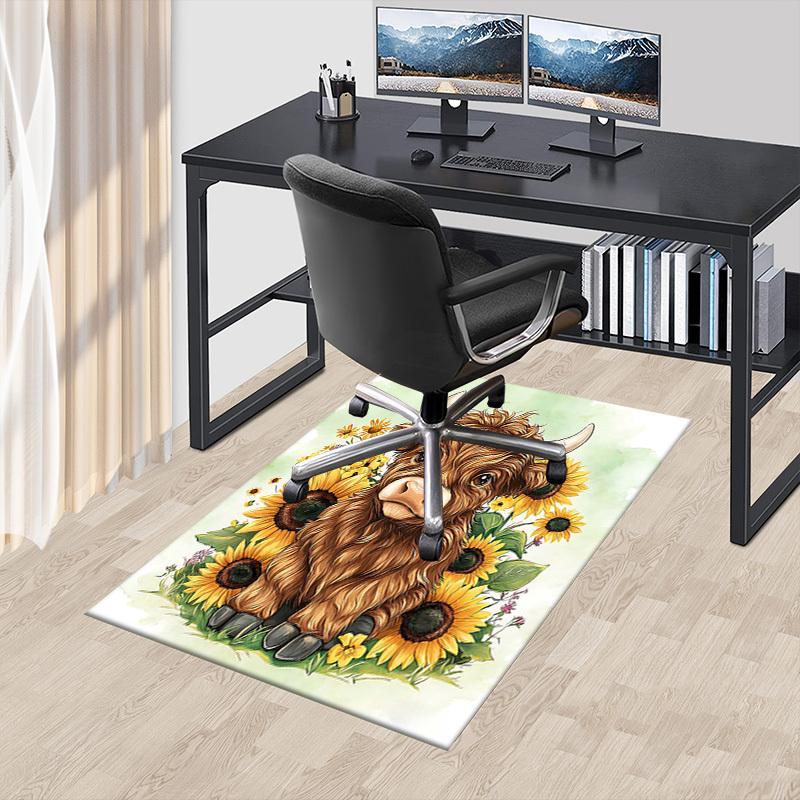 1PC Cow Sunflowers Non-Slip Floor Carpet Compatible for Office&Living Room&Dining room - Flat-Weave Machine- Soft & Pattern-E296