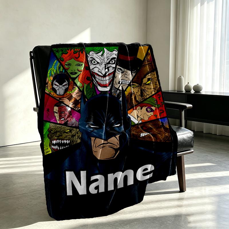 Custom Name Personalized Batman Print Blanket, Home Decor, Bedroom, Sofa, Camping, Couch, Gifts for Birthday Christmas