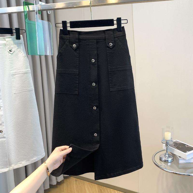 DIMANAF 2025 Большие размеры Весна Джинсовые юбки Женская одежда Карманы Мода А-силуэт Джинсовая юбка Высокая талия Кнопка
