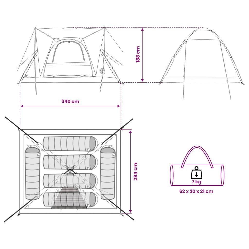 Camping Tent with Roof Green 6 Person Polyester and Steel