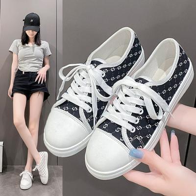 Модная женская обувь Модные милые парусиновые туфли с круглым носком и красным цветочным принтом для студенток, школьниц, женщин для повседневной носки дома и на улице, синяя удобная обувь A157