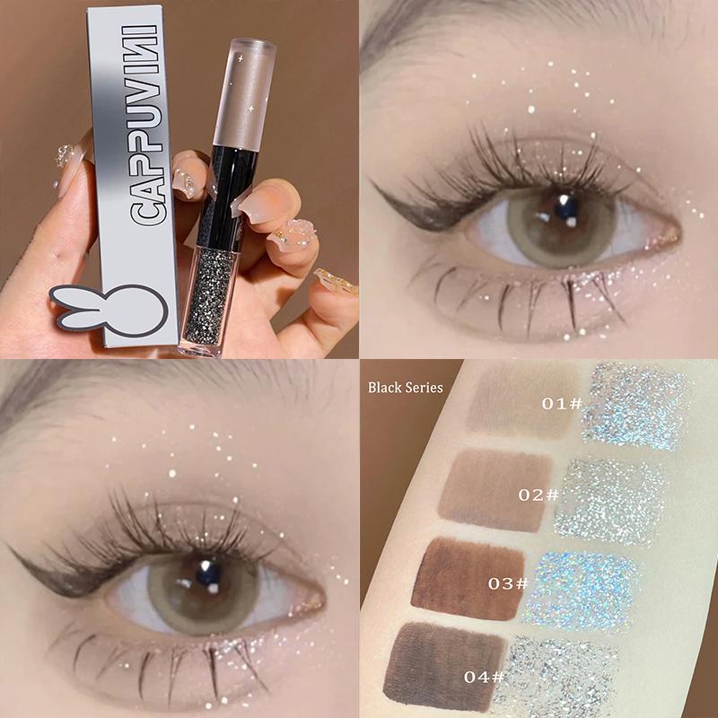 Жидкие тени для век Cool Black Series, перламутровая подводка для глаз, блестящие блестки, ручка шелкопряда, подсветка косметики для глаз, блестящий макияж