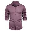 Spring Autumn Men's Long Sleeve Shirts Solid Color Square Collar Smart Casual Shirt Men Daily Anti-Pilling Fashion Dress Blouse