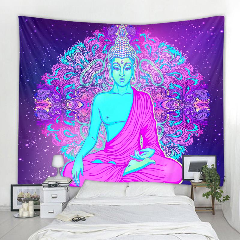 Статуя Будды, медитация, 7 чакр, гобелен, настенный психоделический кристалл, фон неба, ковер для йоги, декор в стиле бохо