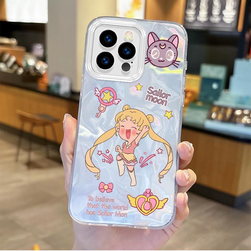 Милый Чехол-Градієнт для Телефона Sailor Moons Аніме для iPhone 16 15 14 13 12 11 8 7 6 Pro Max Plus XS XR Жесткие Ударопрочные Задние Крышки