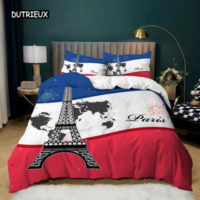 Пододеяльник с изображением Эйфелевой башни King Paris Eiffel Tower Blue White Red Комплект постельного белья из полиэстера с всемирно известным архитектурным рисунком