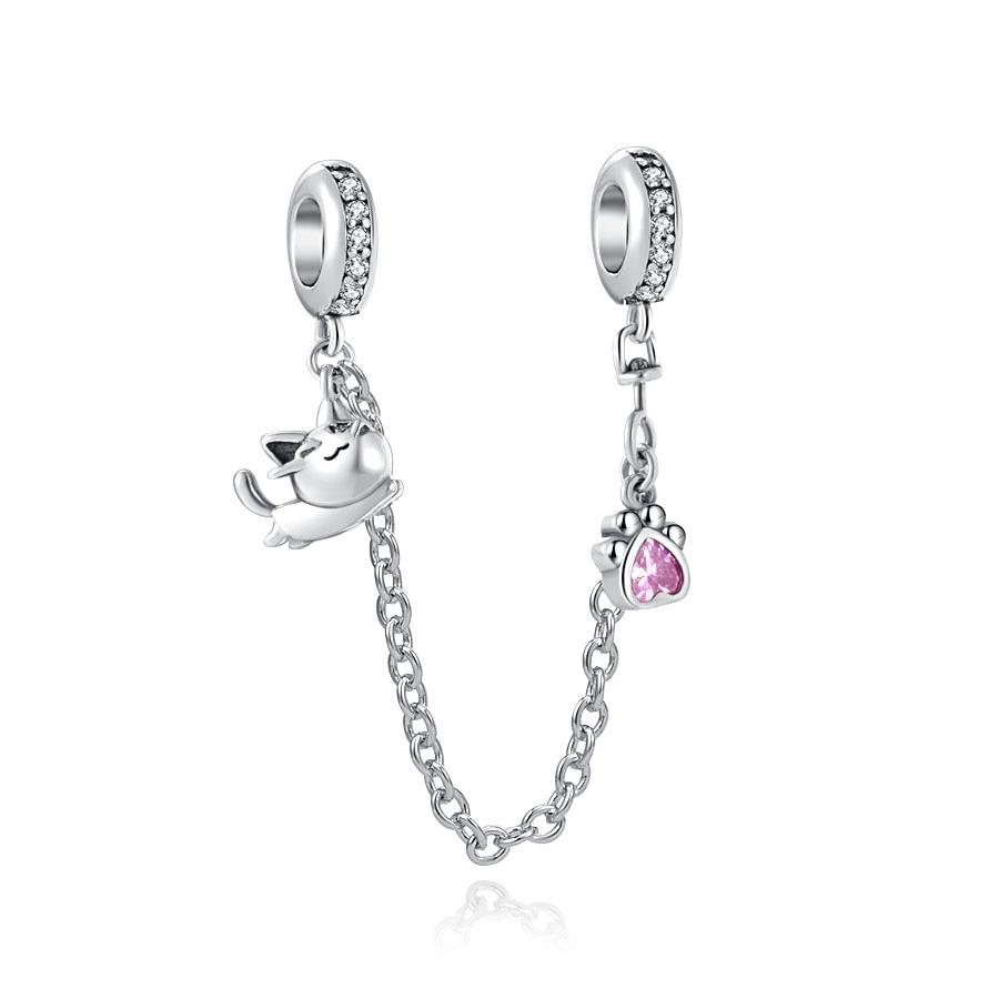 Silver 925 Zirconia Butterfly Flower Crown Safety Chain Charm Bead Fit Bracelet Pendant DIY Jewelry For Women