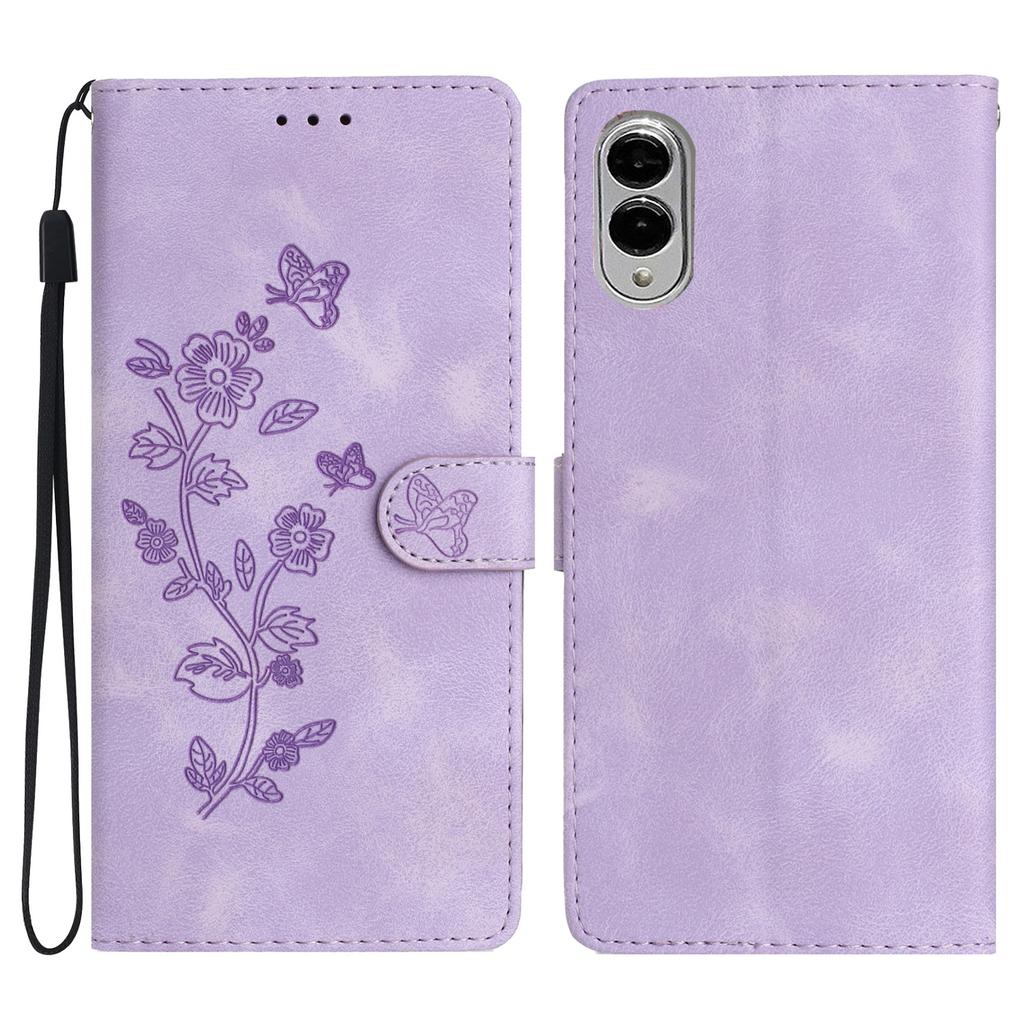 For Samsung Galaxy S25 Edge Case Leather Imprinted Flower Phone Cover Wallet with Wrist Strap