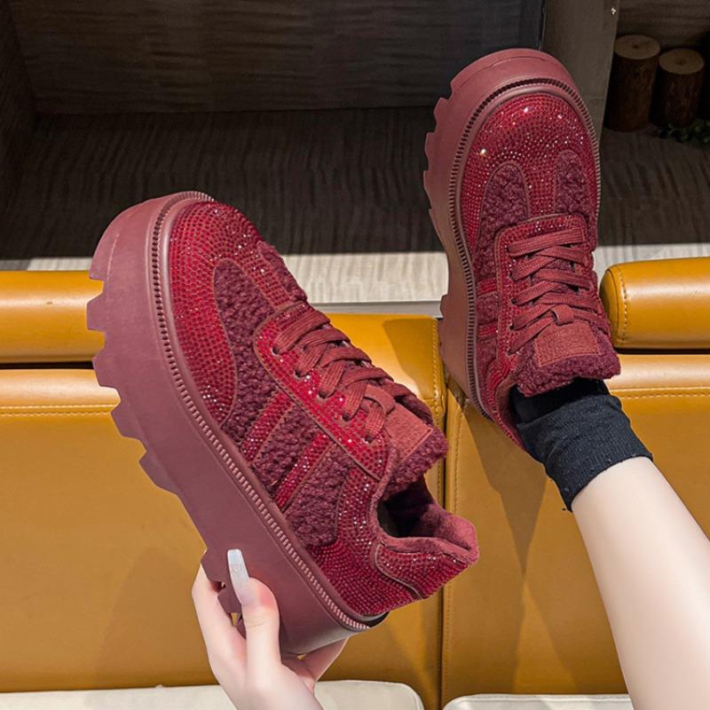 Роскошные повседневные кроссовки на платформе с кристаллами, спортивная обувь на плоской подошве, зимняя теплая обувь для женщин 2024 года, тренд для бега, ходьбы, Zapatos Mujer