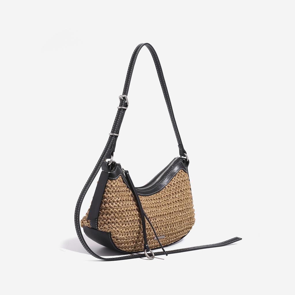 French-style woven underarm bag, super popular in summer, straw bag for seaside vacations, beach bag, commuter crossbody shoulder handbag