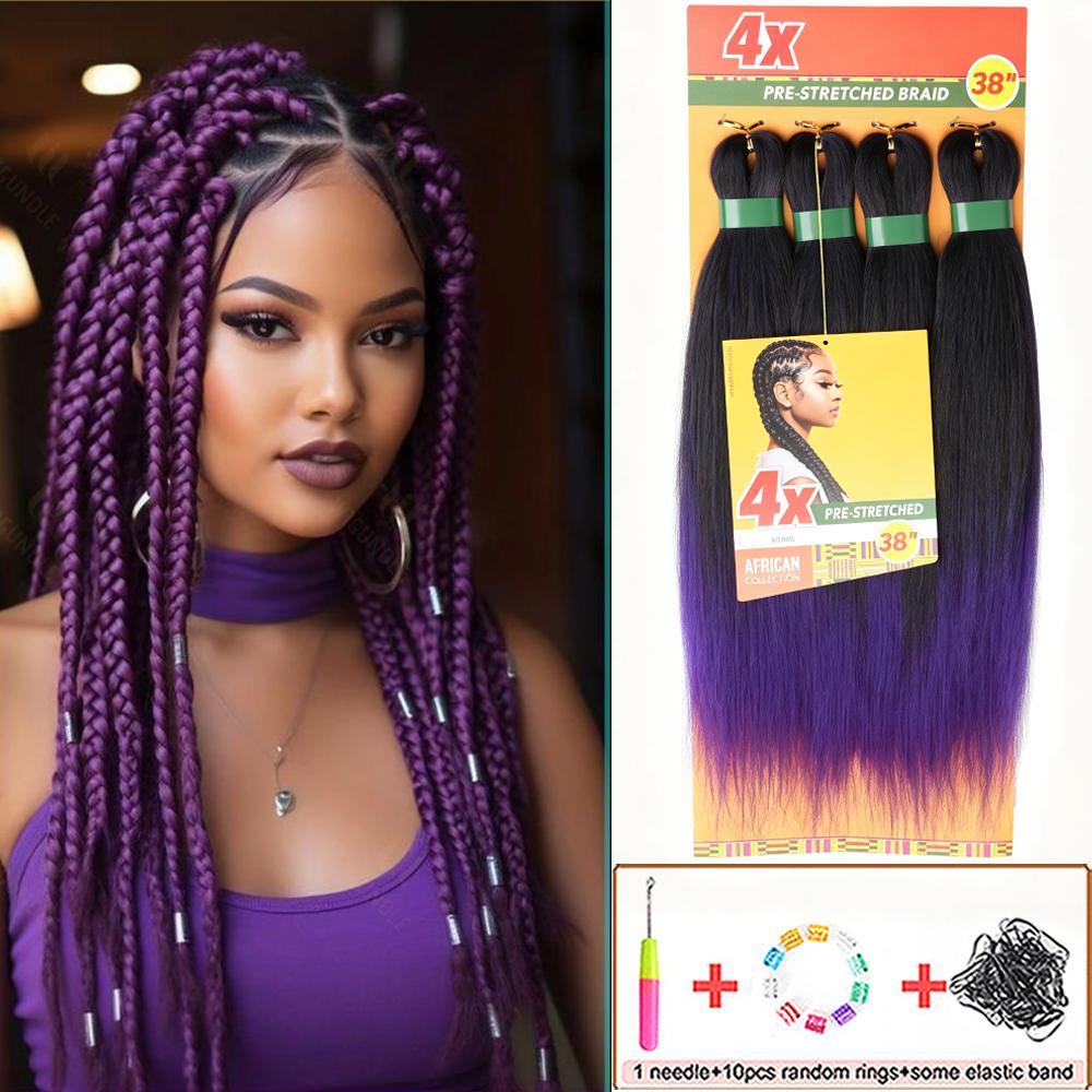 Braiding Hair Pre Stretched 4X Braid 19 Inch Ombre Braiding Hair Black Synthetic Fake Hair Extensions for Braids Women